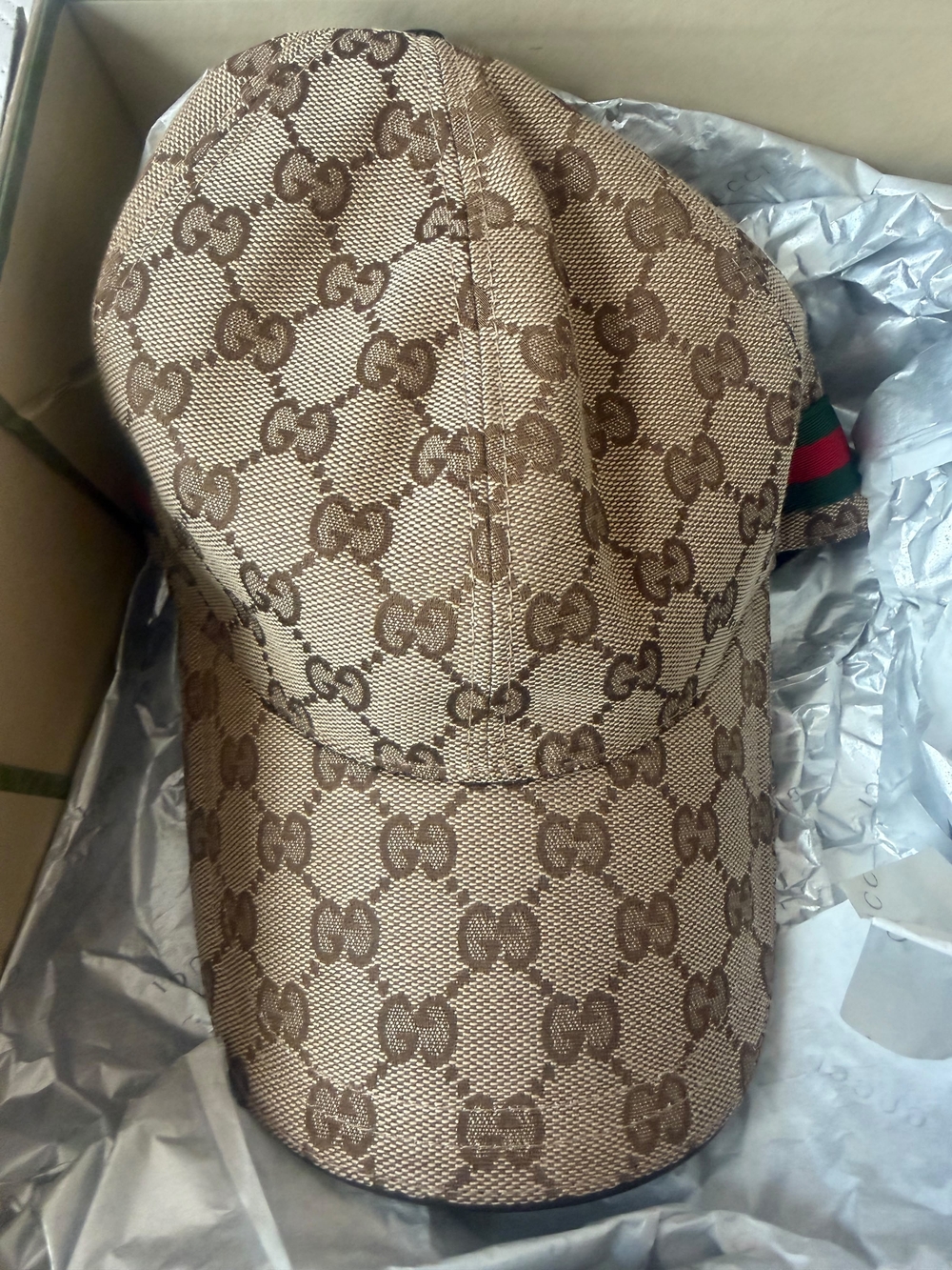 Gucci Original GG Canvas Baseball Hat With Web Beige